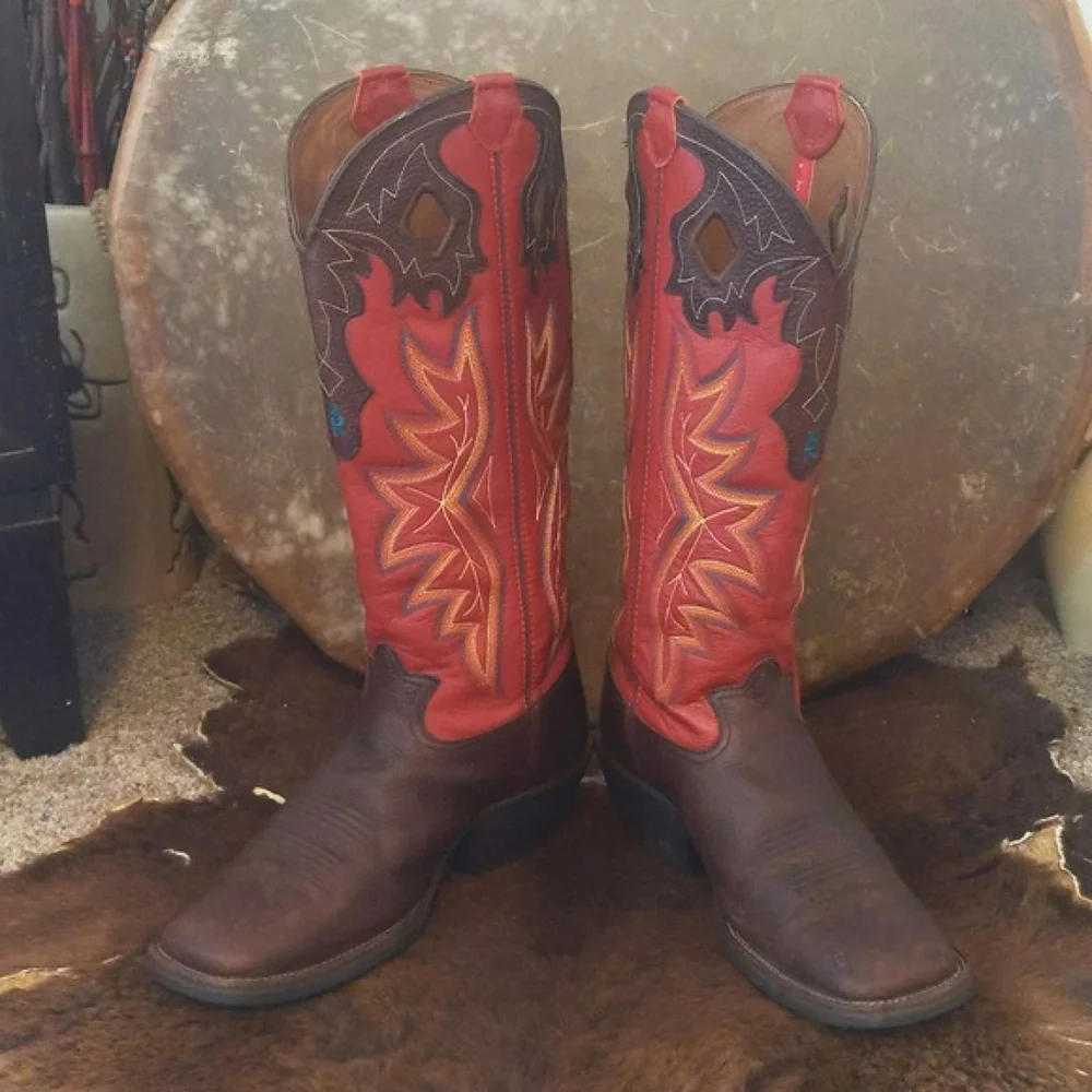TONY LAMA 3R Buckaroo Rosston Red & Brown cowboy western boots #RR1017 sz 11D - Picture 3 of 16